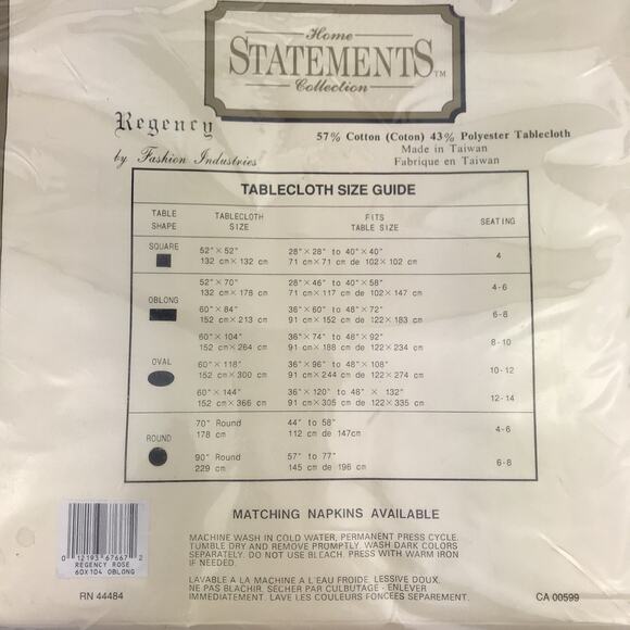 NEW Home Statements Collection Regency Tablecloth 60x104 Oblong Rose Jaquard - Picture 5 of 5